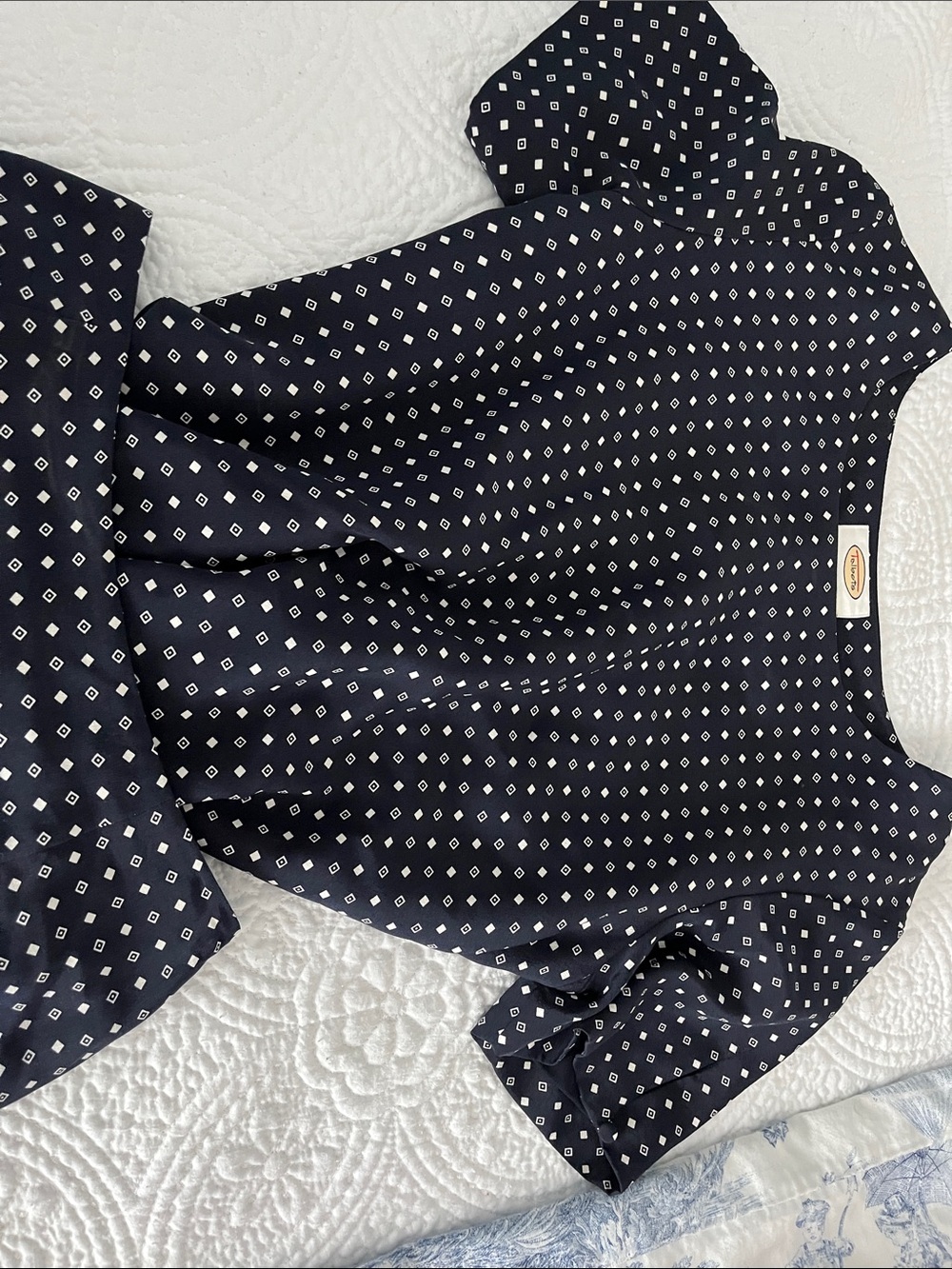 Talbots Navy Skirt Set with Small White Diamond Print